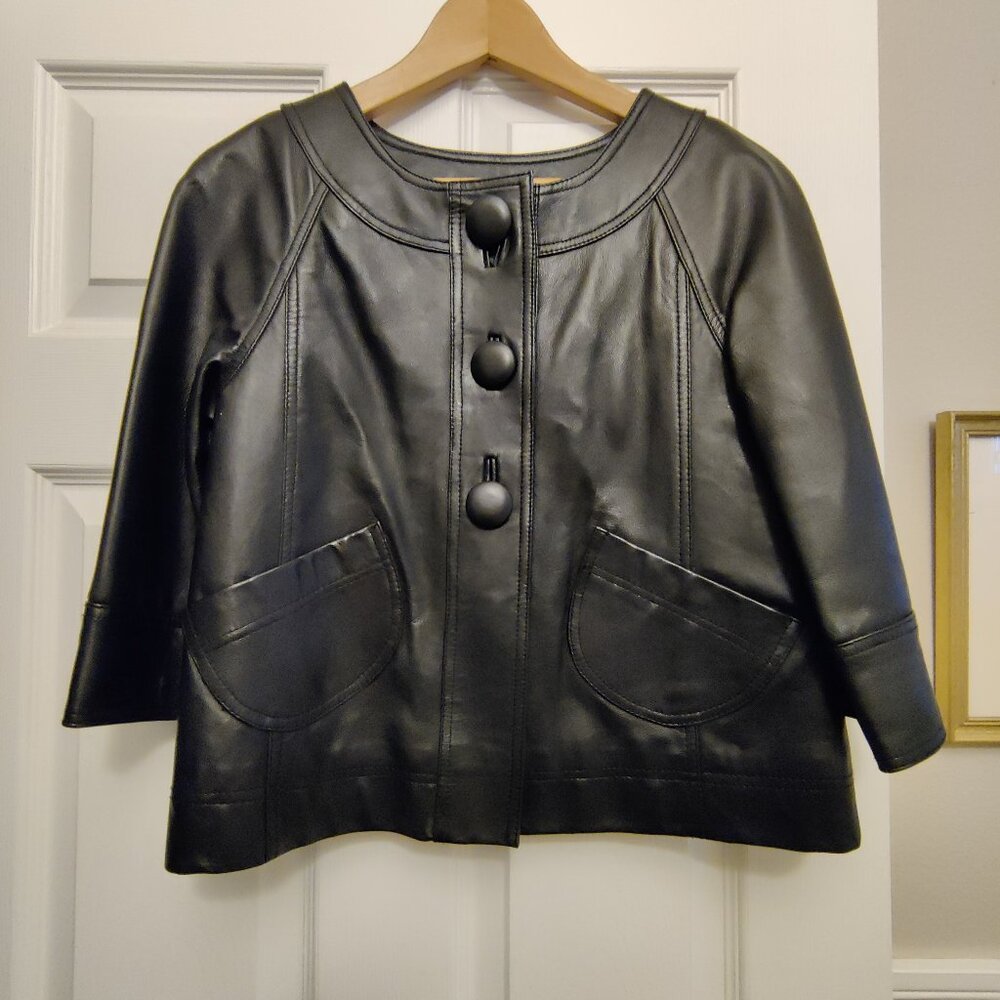 Kenar SZ-4 Black Genuine Leather Cropped Swing Jacket/Coat